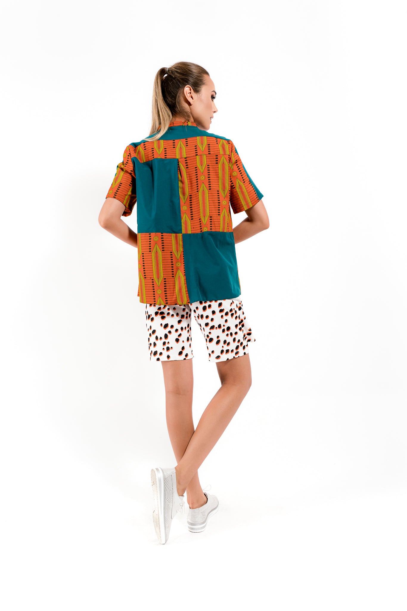 Orange Shirt with Geometrical Print - Velmoft