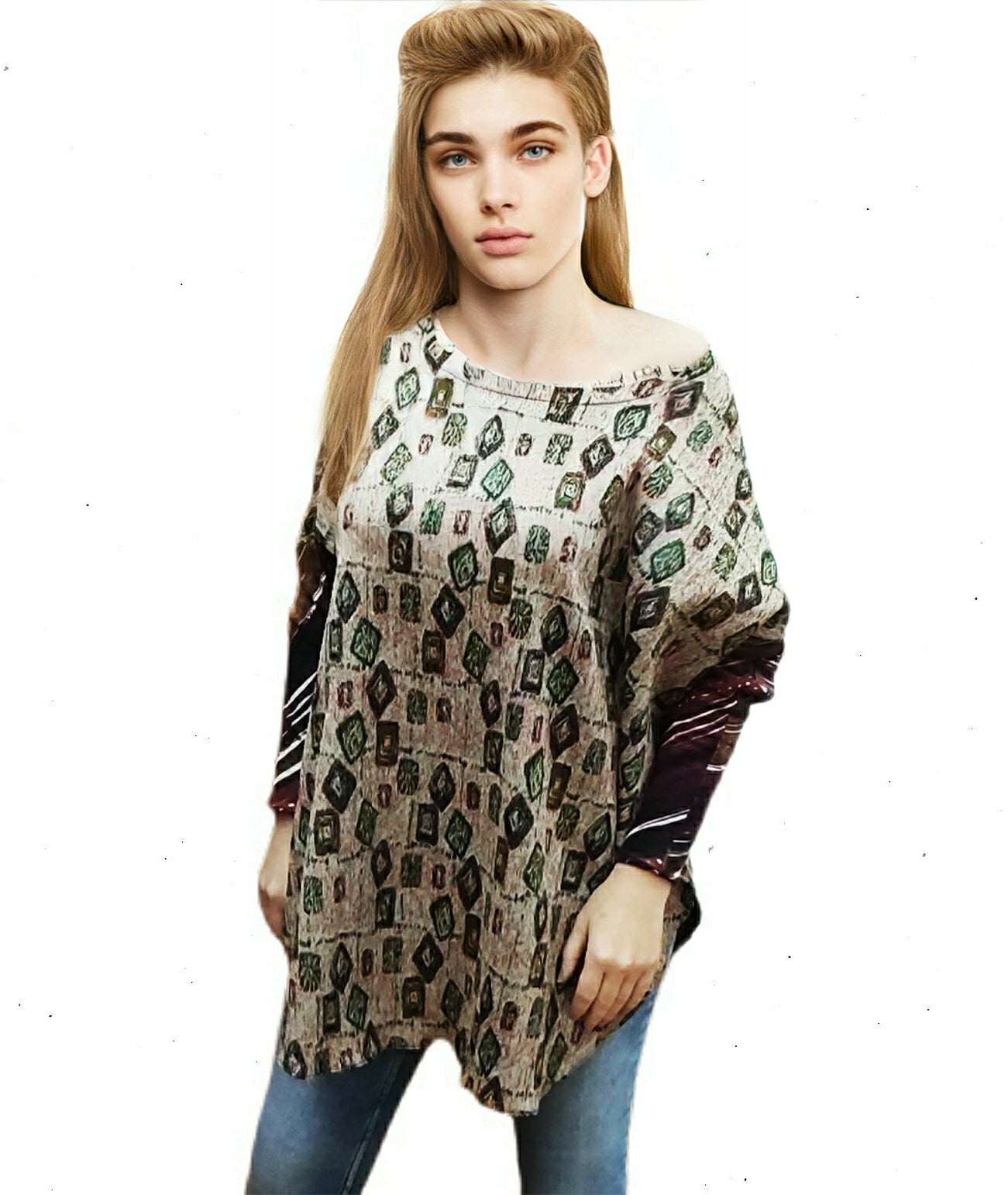 Poncho with Geometric Motifs - Velmoft