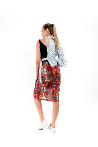 Red Printed Skirt with a  Cut Leg - Velmoft