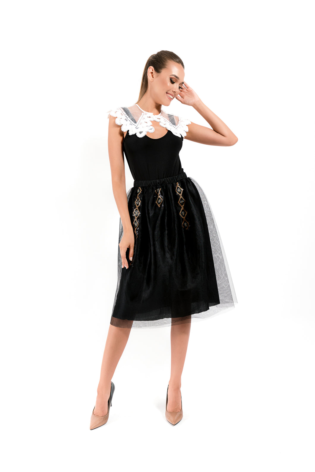 Black Skirt with Sequins - Velmoft