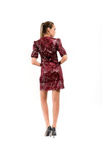 BurgundY Dress with Short Bells Sleeves - Velmoft