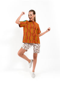 Orange Shirt with Geometrical Print - Velmoft