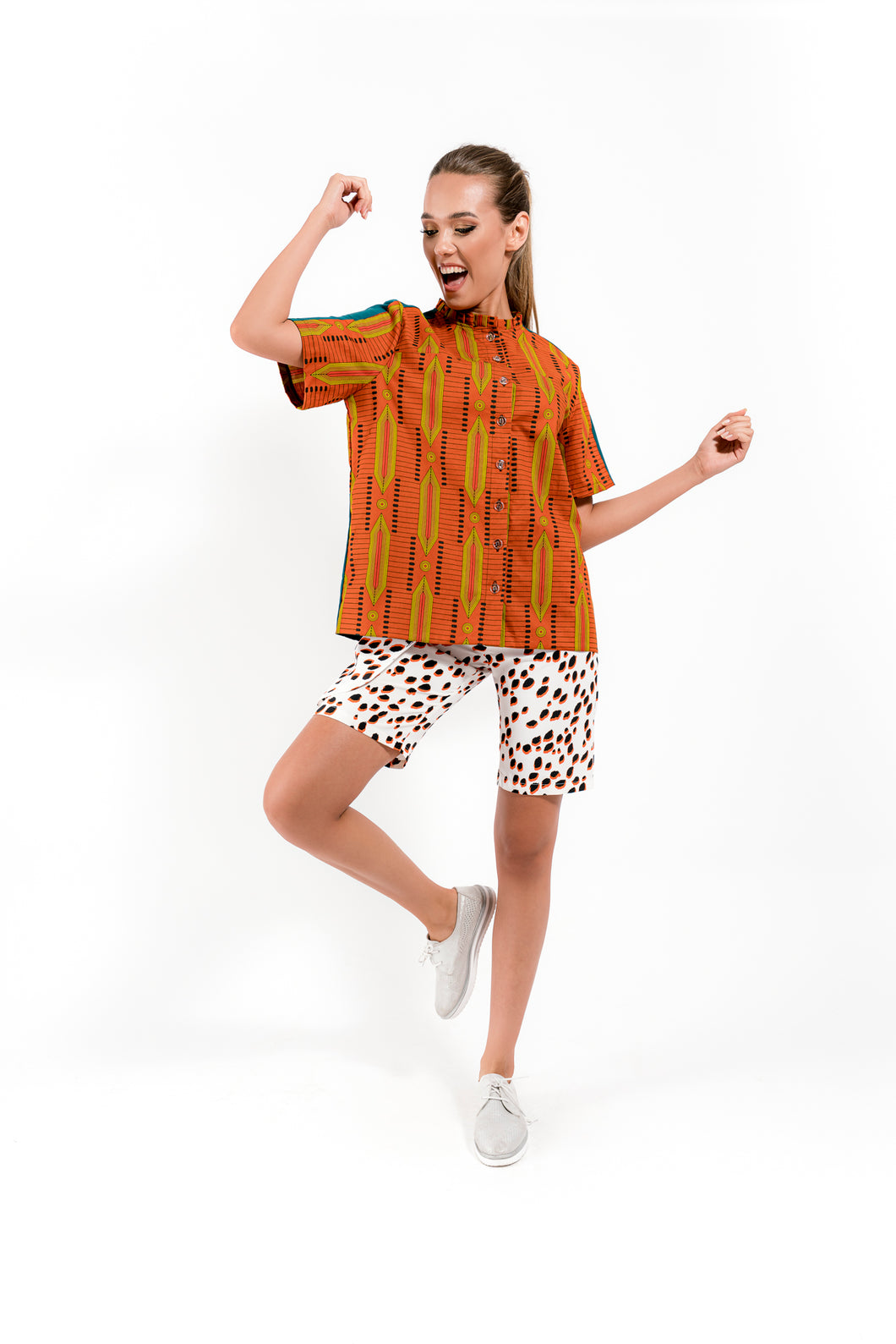 Orange Shirt with Geometrical Print - Velmoft