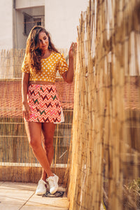 Orange Skirt with Geometrical Print - Velmoft