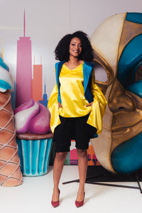 Satin Yellow Blouse with Special Sleeves - Velmoft
