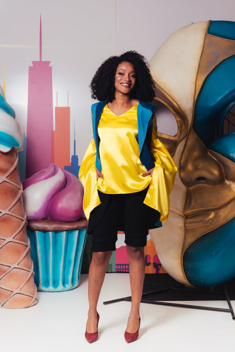 Satin Yellow Blouse with Special Sleeves - Velmoft